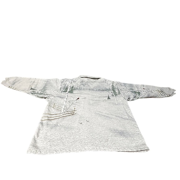 Artisans Knit Winter Scenic Cabin Button Shirt USA Vintage Large - Picture 9 of 16